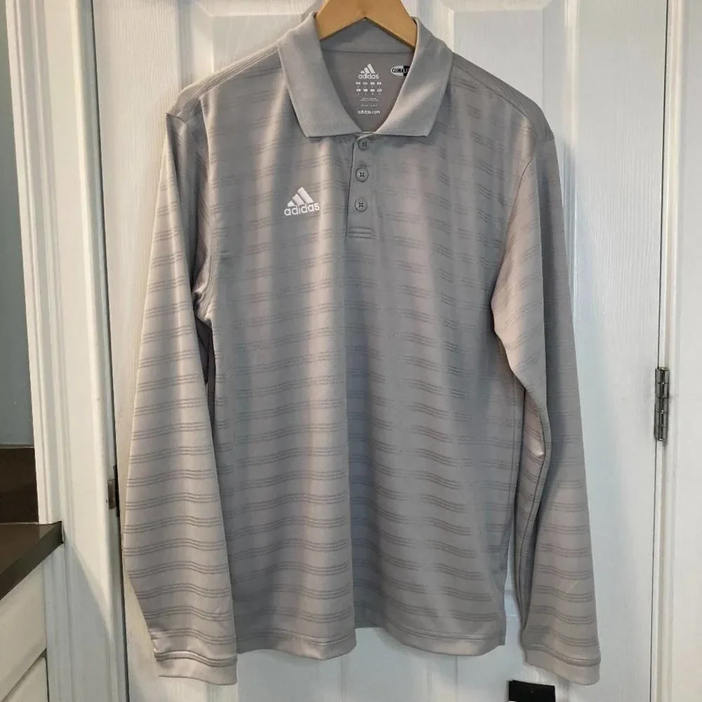 Adidas Climalite Striped Long Sleeve Polo Shirt Size Small NWT